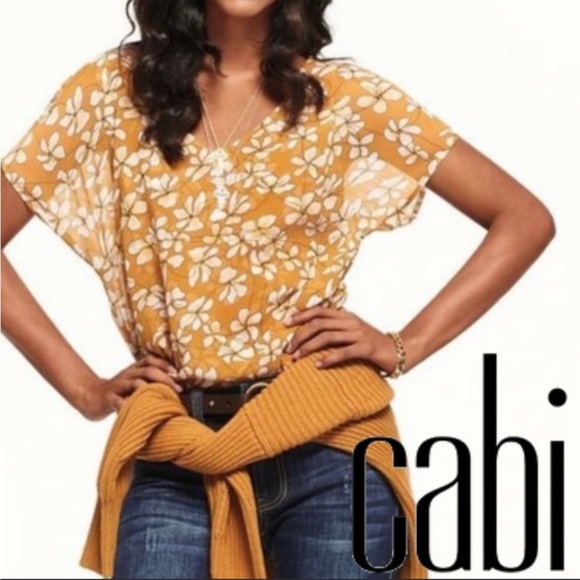 Cabi Thrive Top Butterscotch Yellow Floral Top Size Small - Picture 5 of 9